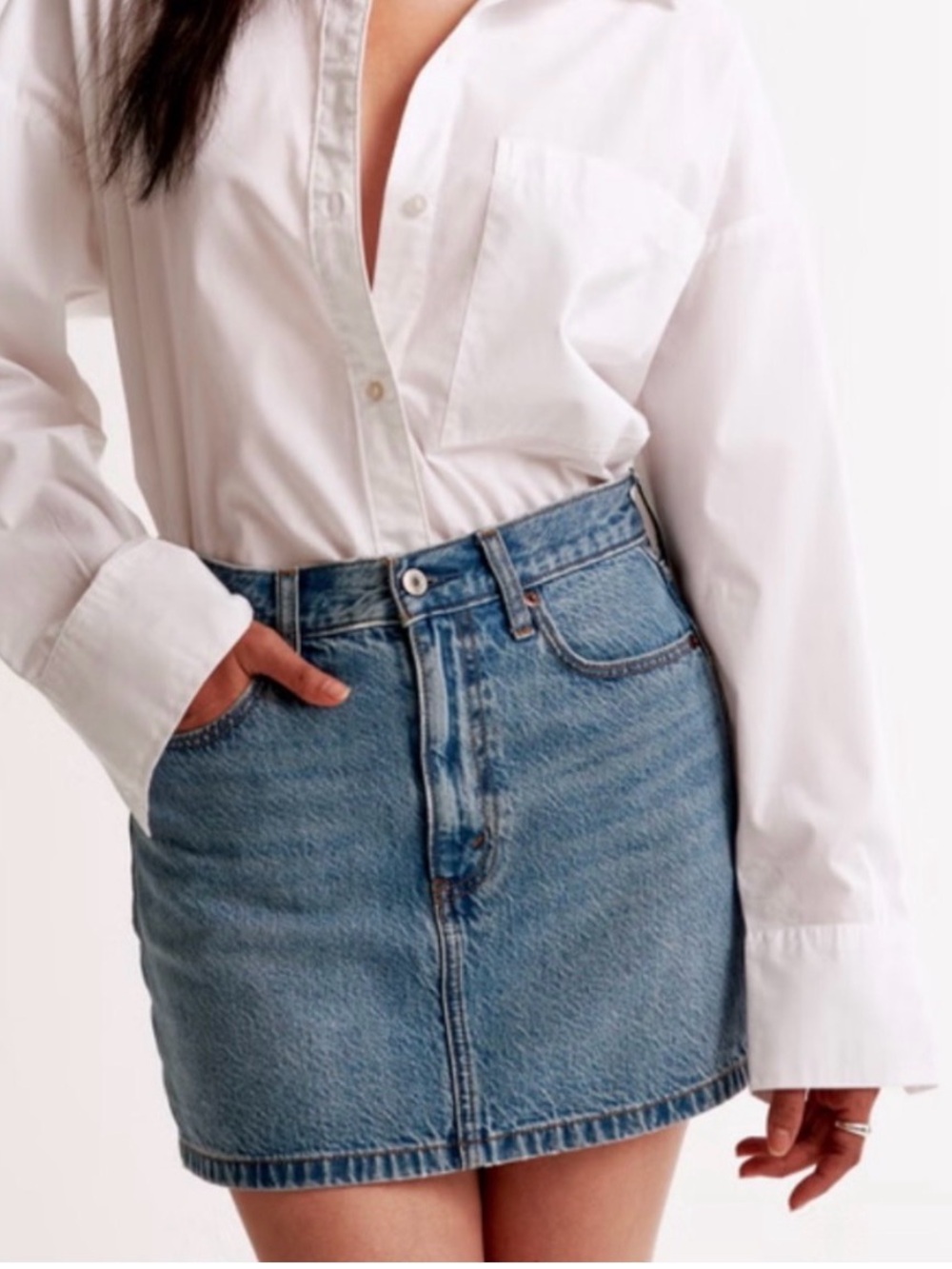 Abercrombie & Fitch High Rise Denim Mini Skirt | Size 28 (6)